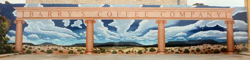 coffee mural Lampasas, Texas commisioned by Barry Williams for Barry's Coffee Company by Fallon 80ft. x 20ft.